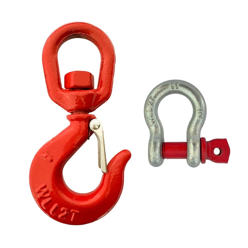 HENBOW 2 Ton Swivel Hooks and D Ring Shackle,G80 Weight Lifting Hooks with 1/2" Shackle,4400Lbs Safety Load Limit,Heavy Duty Alloy Steel Round Rotating Trailer Chain Hooks - Image 1